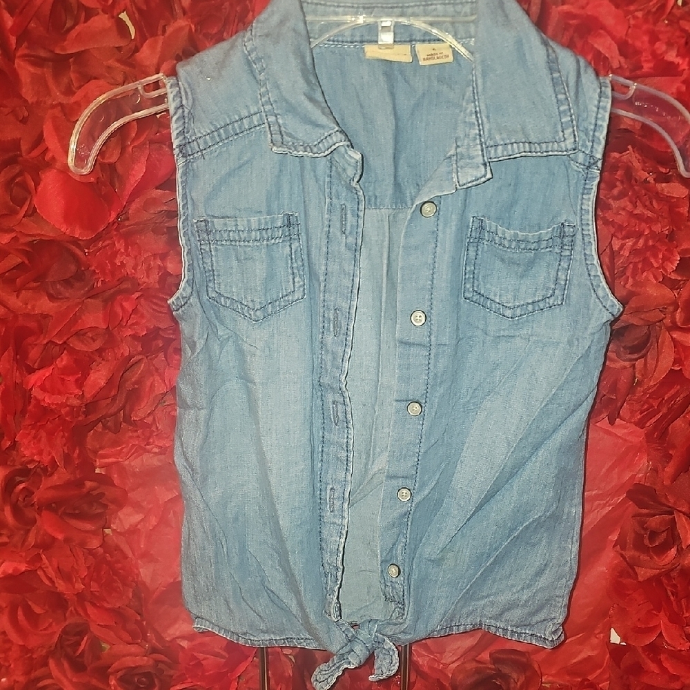 Mudd Girls Denim Sleeveless Top Tie Front Size 6